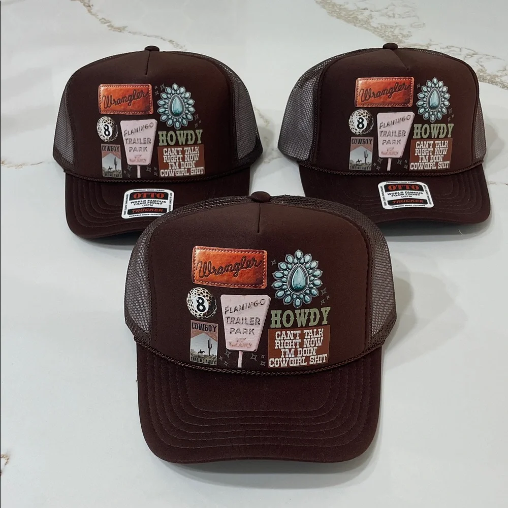 Cowgirl Sh!t Wrangler Dark Brown Trucker Hat with Graphics